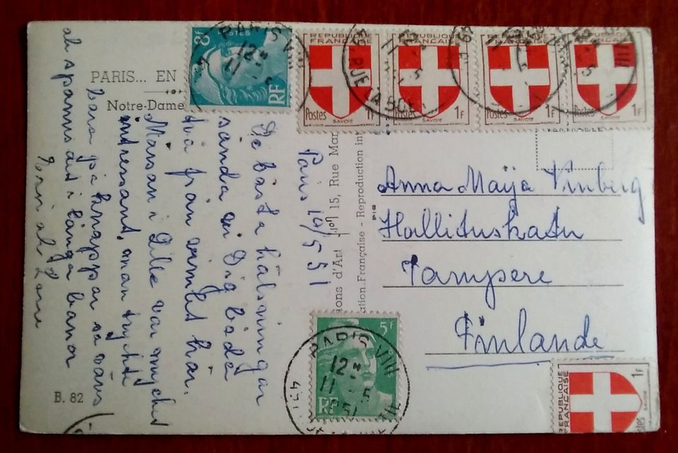 Postikortti Ranskasta 1951