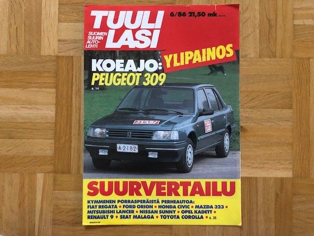 Tuulilasi -lehti eripainos 1986 Koeajo Peugeot 309