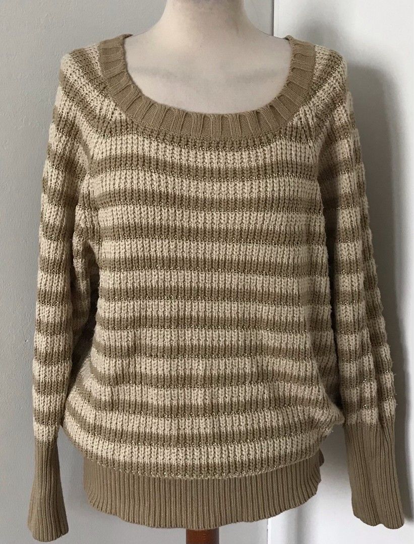 H&M beige kultainen pitkä neulepaita M