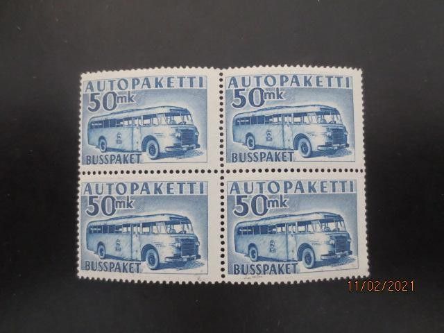 Autopakettimerkkejä sin. 50mk 1952 4 kpl