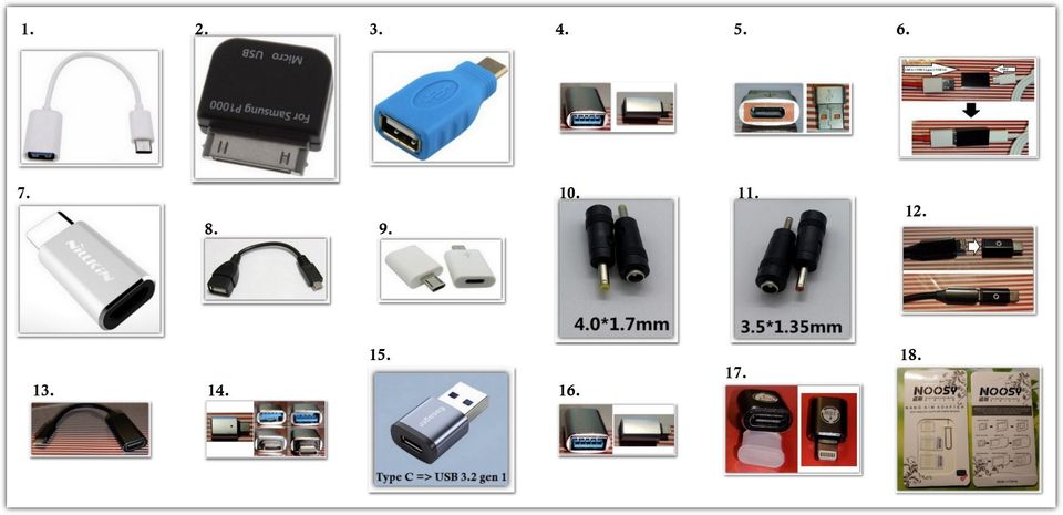 Mini-adaptereita: USB A, USB C, Lightning ym