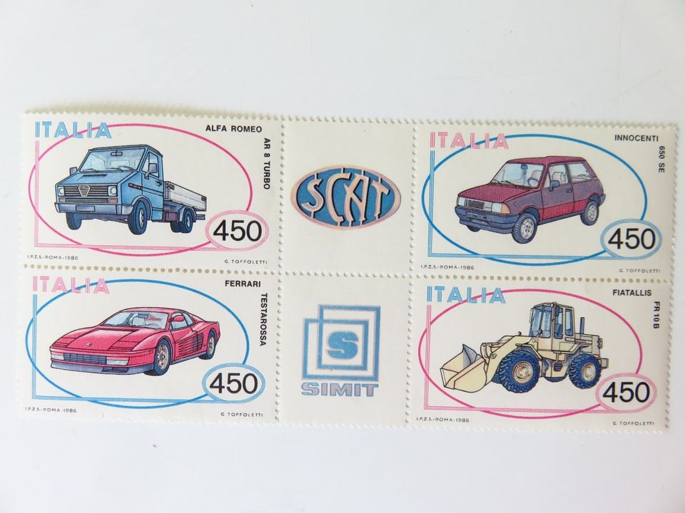 Italialainen auto -aiheinen postimerkkiarkki