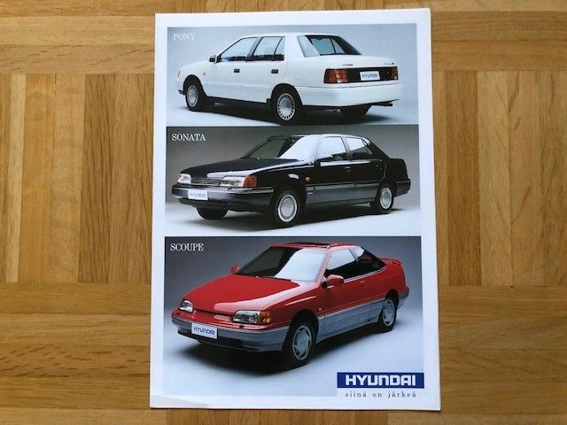 Esite Hyundai mallisto 1990. Pony, Sonata, Scoupe