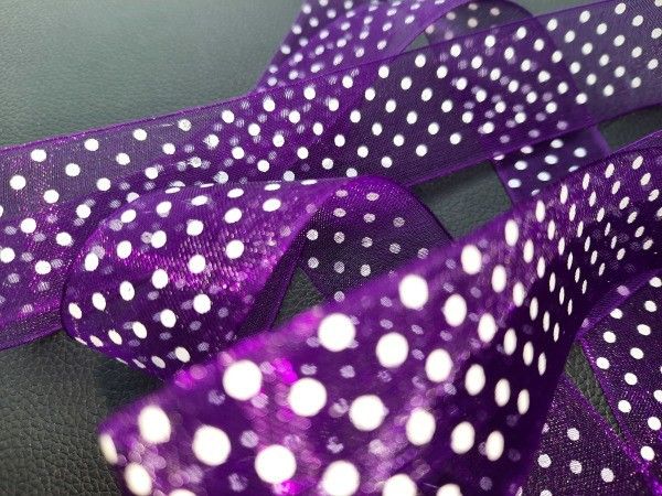 450cm violetti polka dot organzanauha