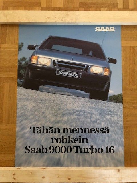 Juliste Saab 9000 Turbo 16 vuodelta 1985, esite