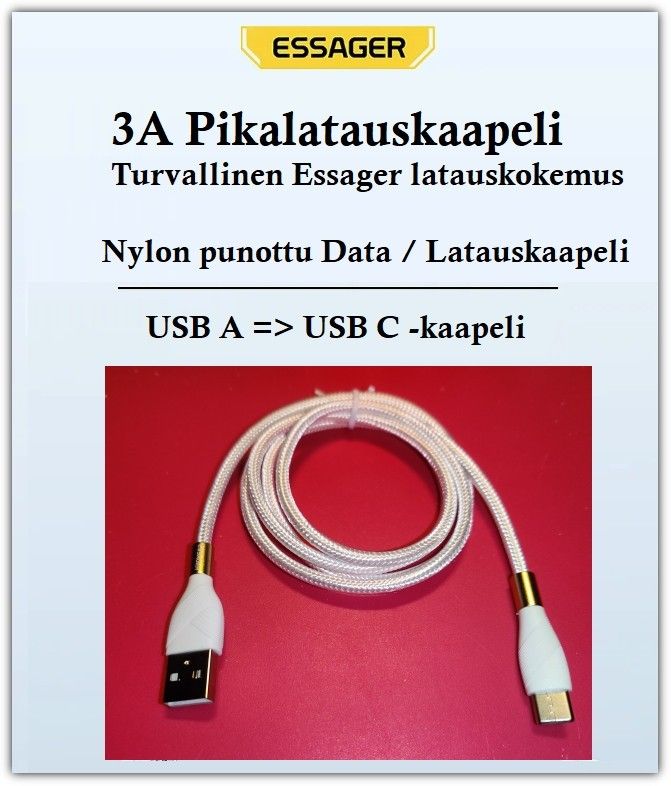 Essager USB A - USB C data/pikalatauskaapeli /1m