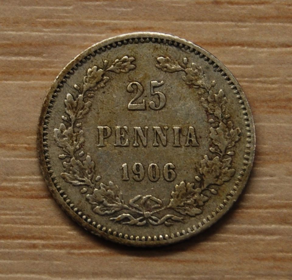 25 Penniä 1906 Nikolai II Hopeaa