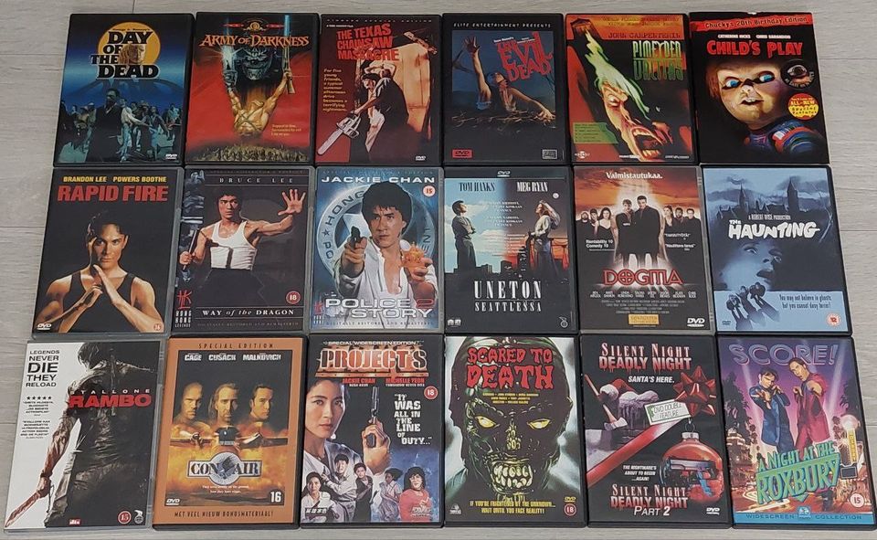 DVD elokuvia: kauhua, kung-fu:ta ym