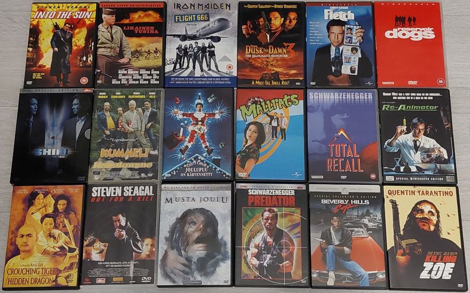 DVD elokuvia:kauhu, toiminta, komedia, iron maiden
