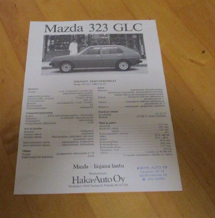 Mazda 323GLC 1-sivuinen autoesite 1977-1980???