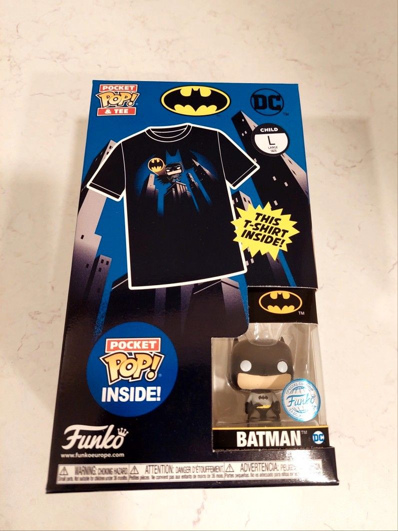 UUSI Pocket Pop Batman -figuuri + lasten t-paita koko L