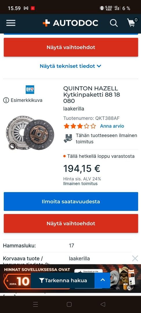 Saab Kytkinpaketti laakerilla