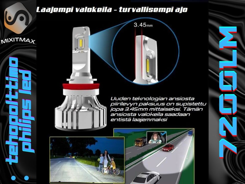 H1 LED Ajovalot ;6000lm TEHOPOLTTIMOT; 360° Säätö