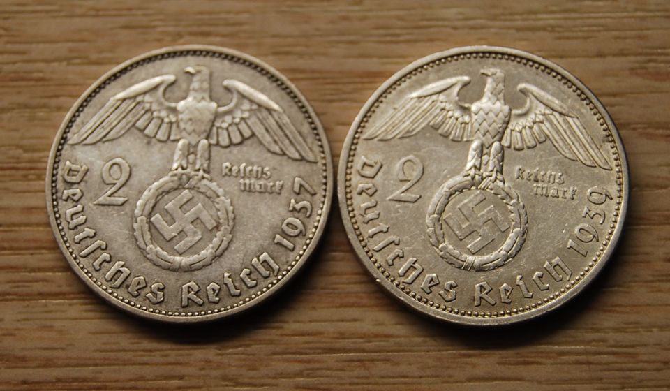 Hakaristi, Hopea,NATSISAKSA 2 Reichsmark 1937,1939 2