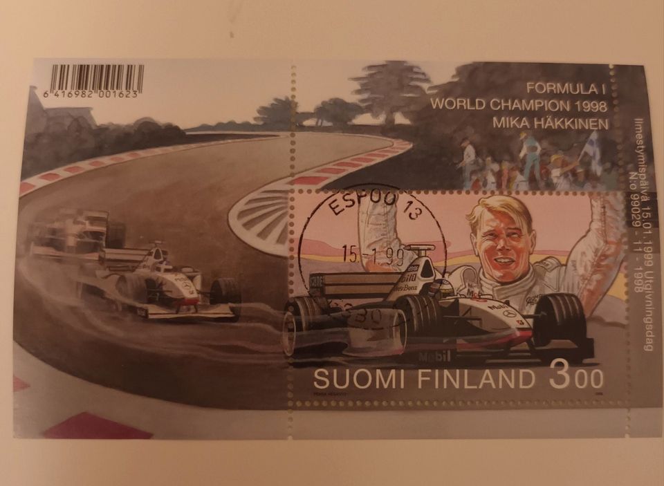 Mika Häkkinen ilmestymispäiväpostimerkki