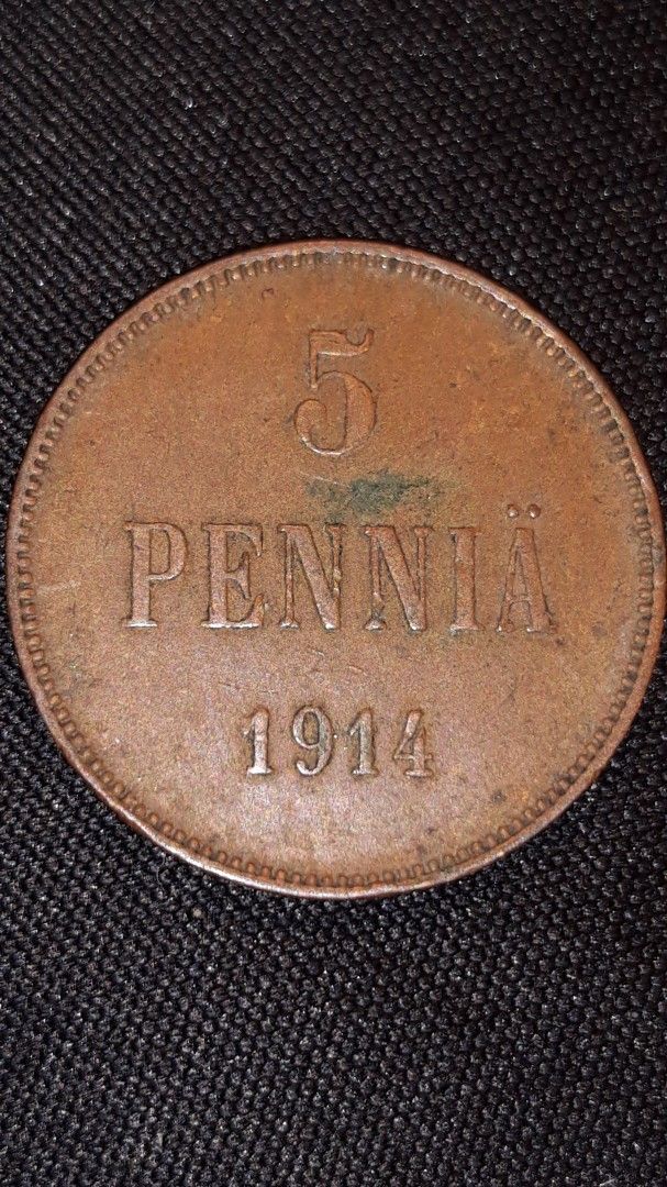5 pennin keräilykolikko, vuodelta 1914