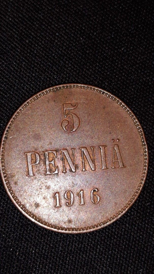 5 pennin keräilykolikko, vuodelta 1916