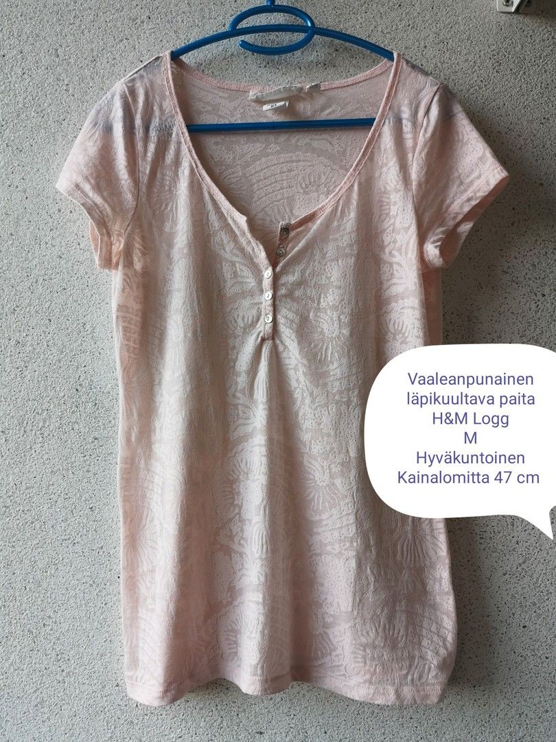 H&M logg vaaleanpunainen läpikuultava t-paita M