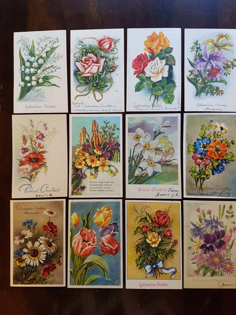Vintage kukkakortteja 12 kpl