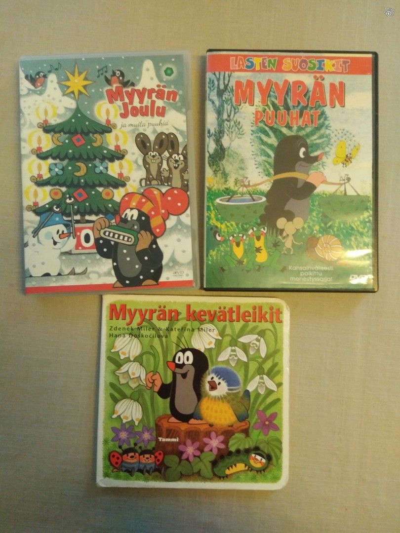 Kaksi Myyrä lasten dvd:tä ja kirja, Imatra/posti