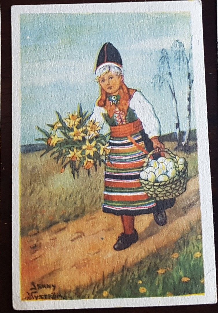 Vintage pääsiäiskortti Jenny Nyström 40-luku