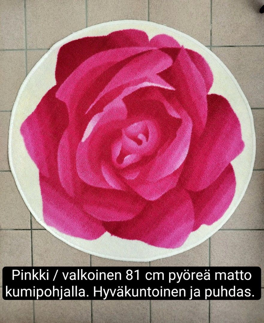 Pinkki kukkakuvioinen pyöreä matto