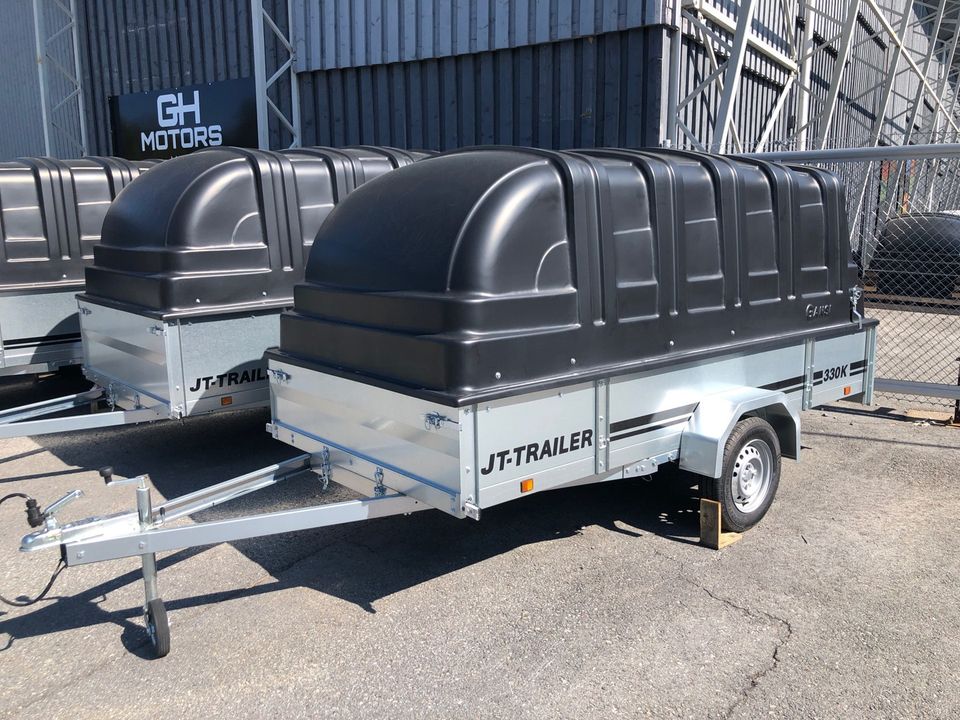 JT-Trailer Peräkärry 330x150x35 Gansi kuomulla