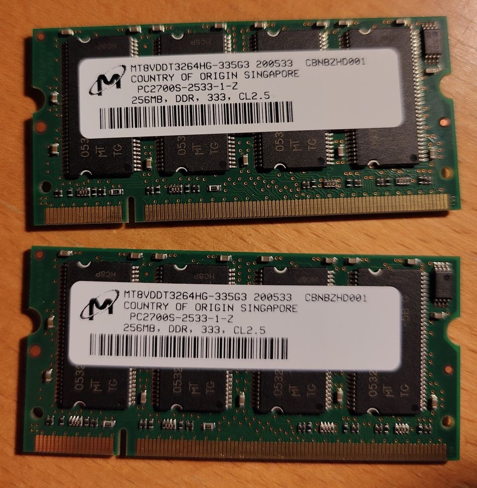 Micron 256MB DDR-333 MT8VDDT3264HG-335G3 SODIMM PC2700 NON-ECC 2 kpl