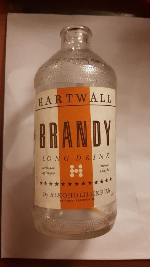 Vanha pullo Hartwall Brandy kirkasta lasia