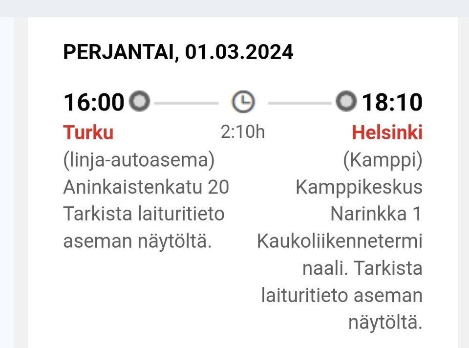 OnniBus 2 lippua Turku-Helsinki 1.3.