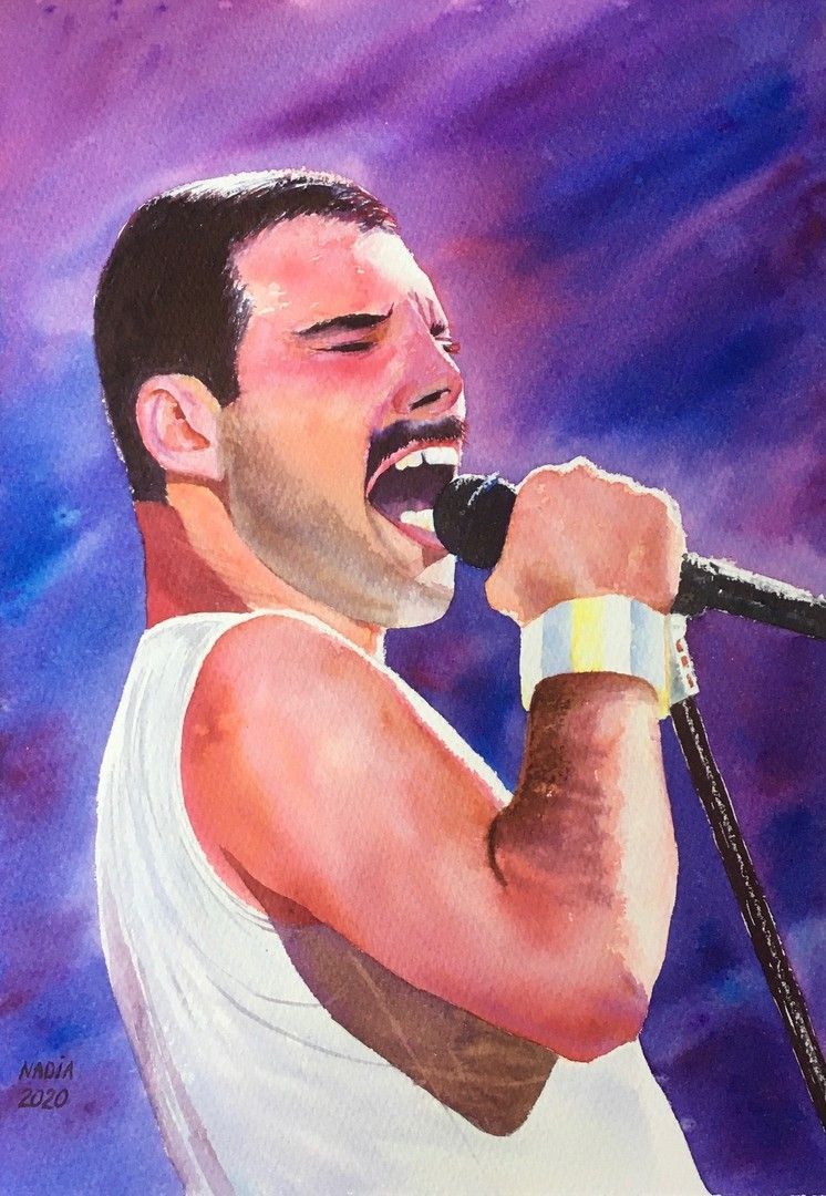 Akvarellimaalaus - Freddie Mercury Queen