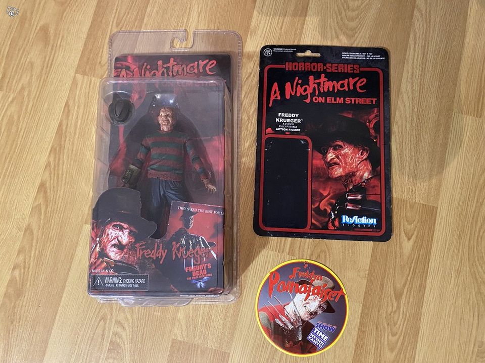 Freddy Krueger Elm Street figuuri ja tarra ja taustapahvi