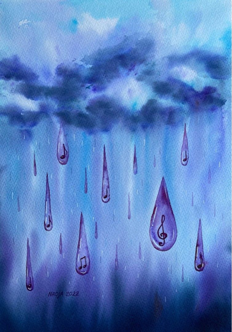 Akvarellimaalaus - Purple rain
