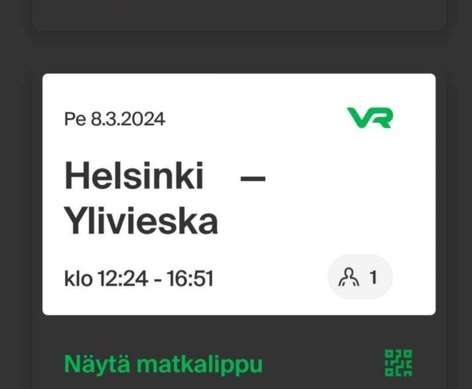 Junalippu Helsinki -Ylivieska