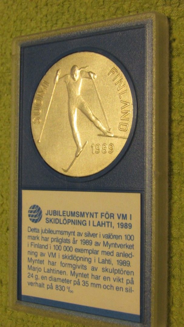 Hopeinen Juhlaraha 100 Markkaa Lahden MM-Hiihdot 1989