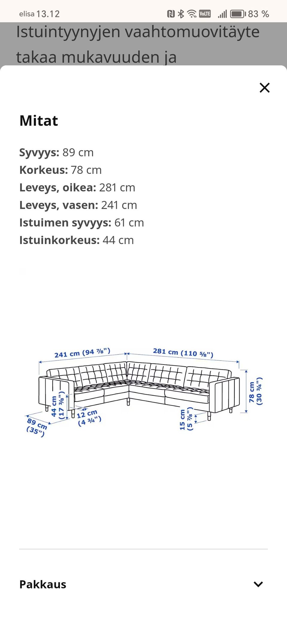 Iso kulmasohva