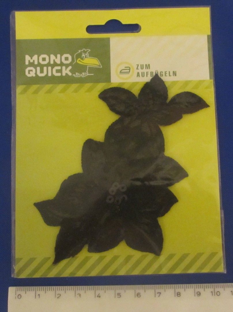 Mono Quick ompelu-/silityskuva - musta kukkakuvio