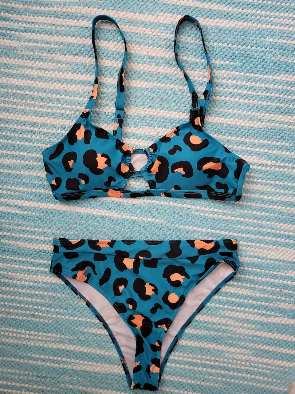 SHEIN leopardikuvioiset bikinit (turkoosi-oranssi) L