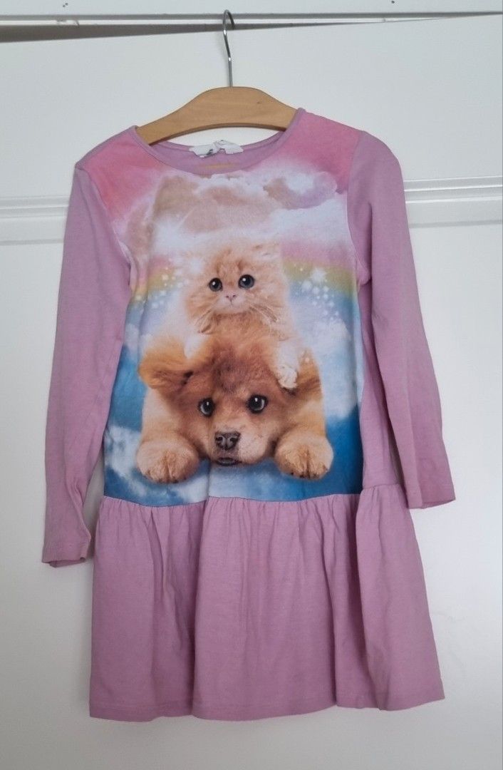Kissa-koira trikoinen mekko 110-116cm