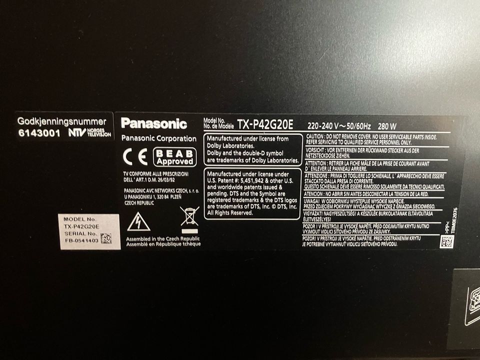 Panasonic TV , plasma , 42 tuumaa