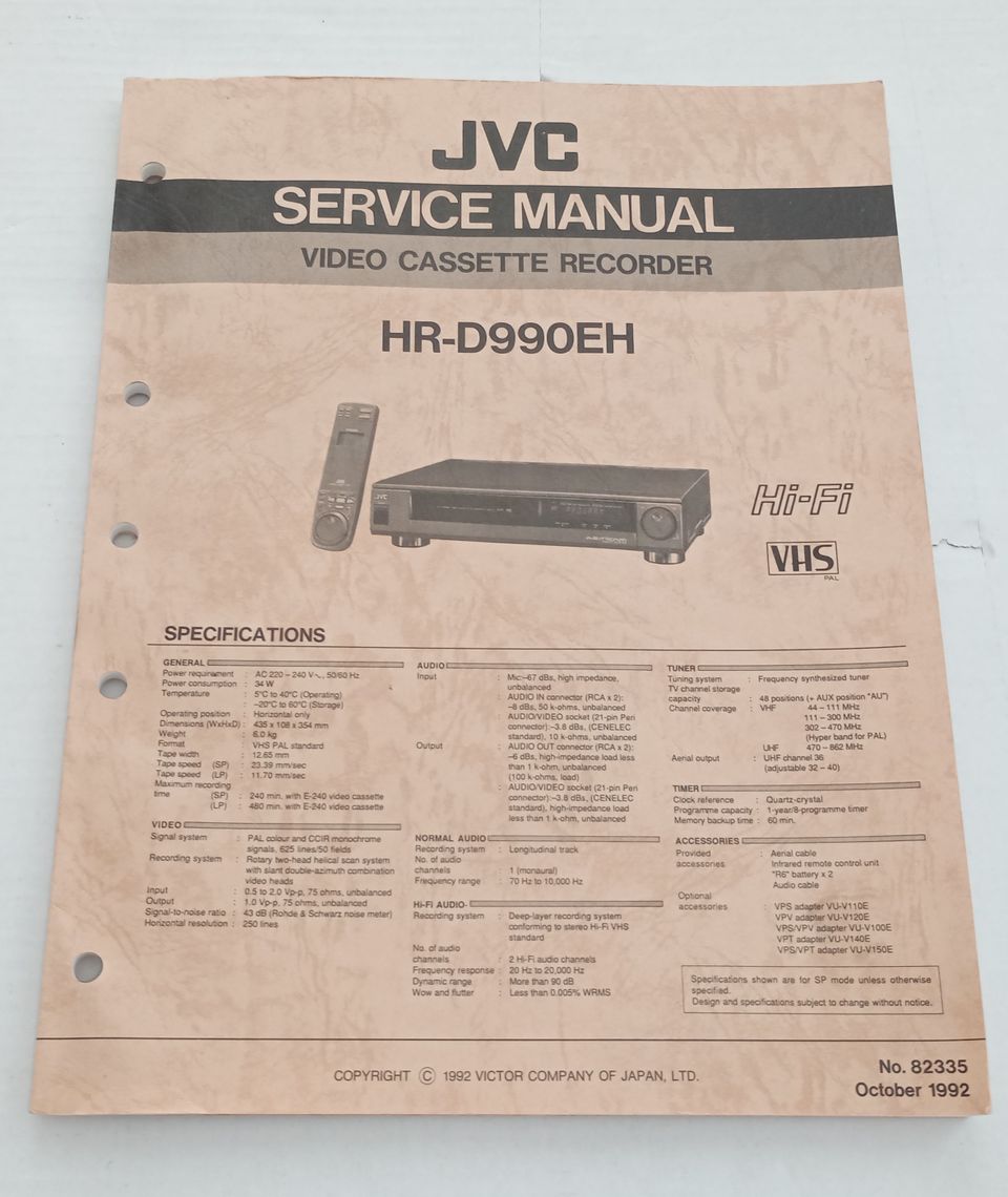 JVC videoiden service manual VCR HR-D990EH