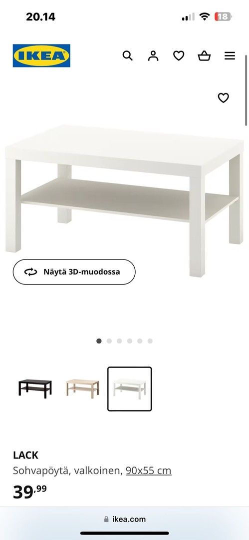 Ikean valkoinen lack sohvapöytä