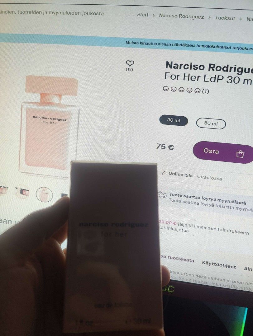 Narciso rodriguez for her EdT hajuvesi 30ml