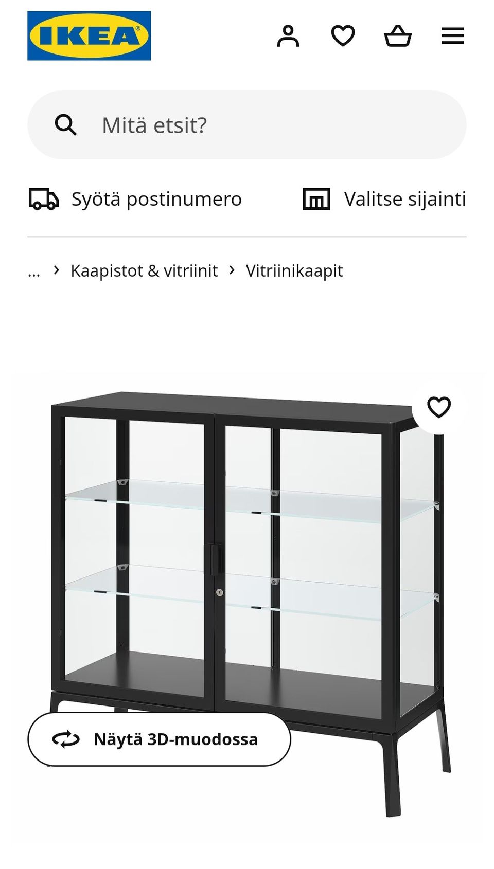 Milsbo Ikea musta vitriini