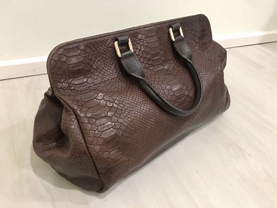 Longchamp iso, ruskea nahkalaukku / laukku / käsilaukku nahkaa