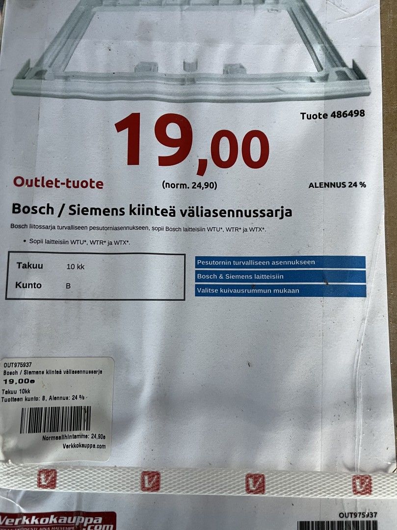 Bosch / Siemens kiinteä väliasennussarja