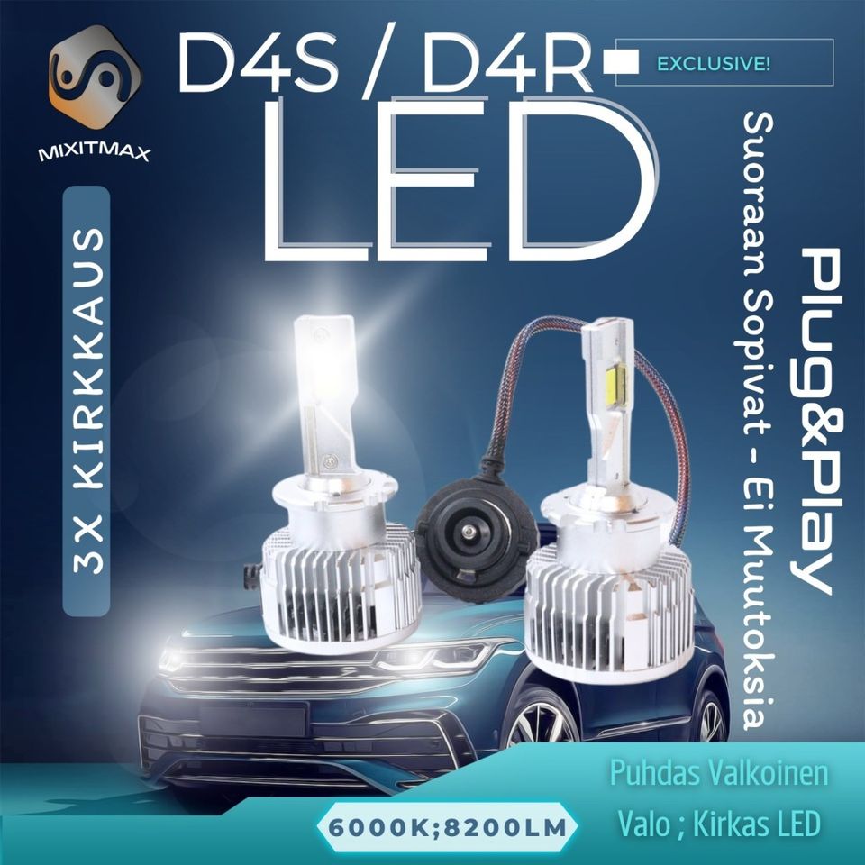 D4S/R LED Ajovalot 8200lm TEHOPOLTTIMOT 6000K 2kpl