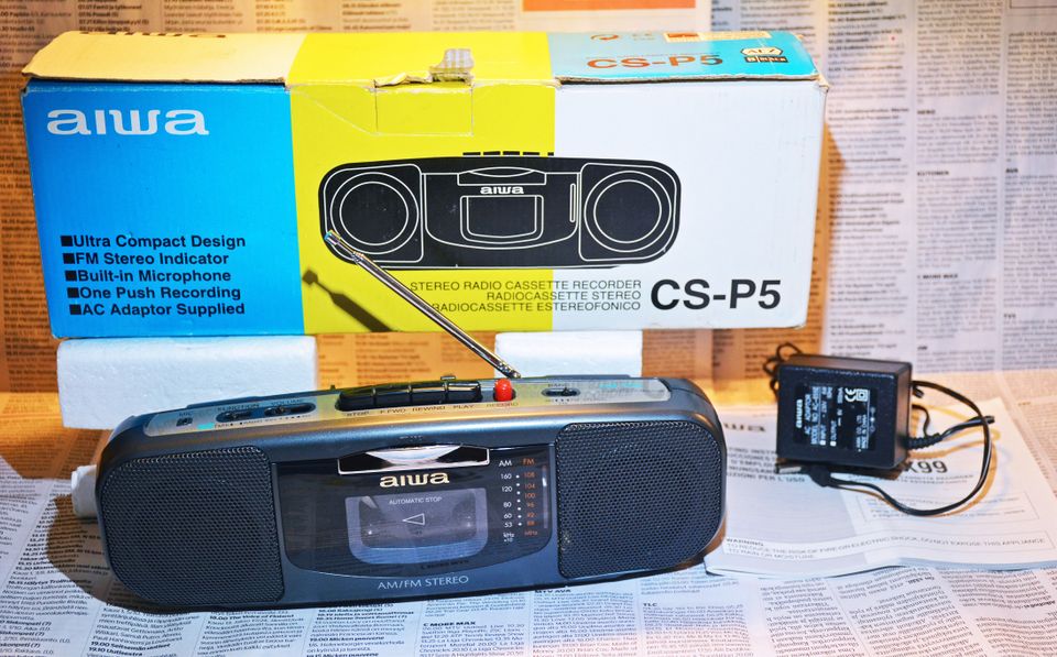 Aiwa CS-P5 stereo kasettiradio harvinainen, paketissa, 80-luku? Kuin uusi
