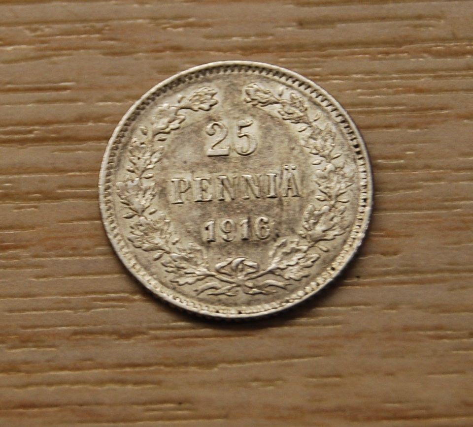 Nikolai II, 25 penniä 1916, Hopea