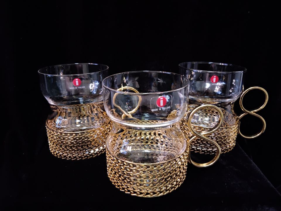 3 x Tsaikka kullanvärinen pidike Iittala